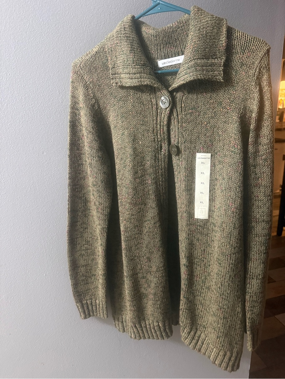 Liz Claiborne women’s Olive Green Button-Front Sweater